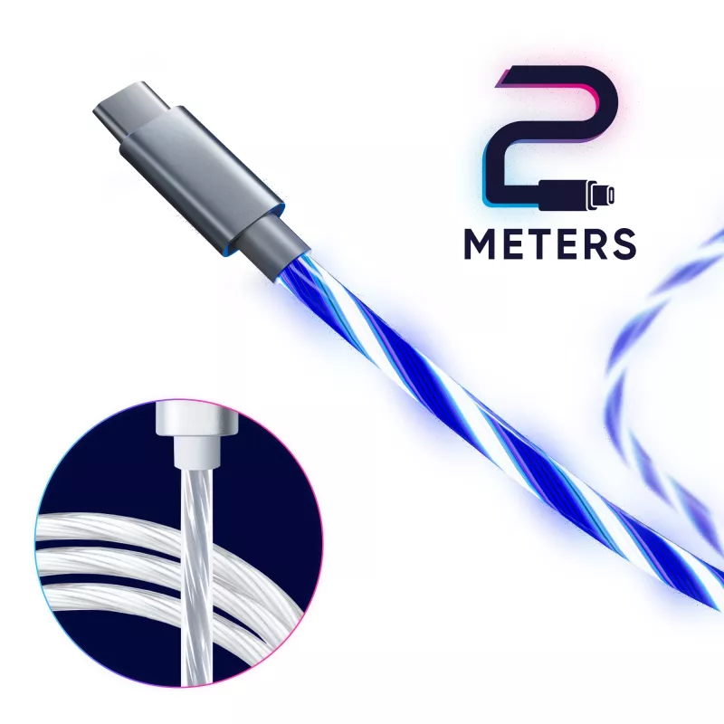 Oniverse cable USB-A a USB-C Quick Charge con LED - 2 metros - blanco (multiplataforma)