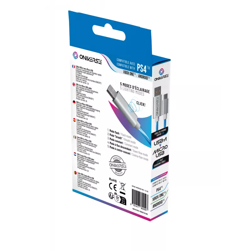 Oniverse cable de carga Micro-USB con LED – 2 metros – blanco (multiplataforma)