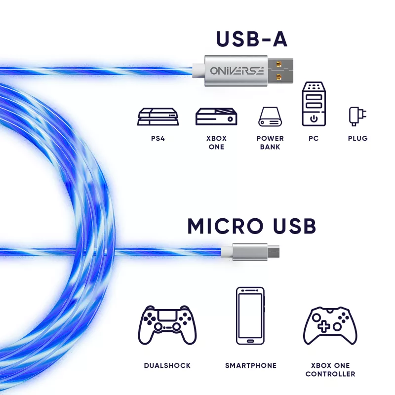 Oniverse cable de carga Micro-USB con LED – 2 metros – blanco (multiplataforma)