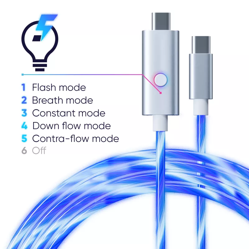 Oniverse cable de carga rápida USB-C a USB-C – 2 metros – LED (multiplataforma)