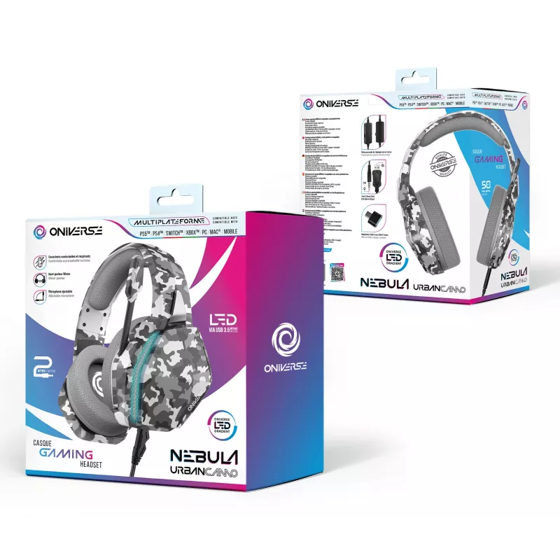Oniverse auriculares gaming Nebula - Urban Camo (multiplataforma), con cable, 20 - 20000 Hz, gaming, 356 g, auriculares, camuflaje