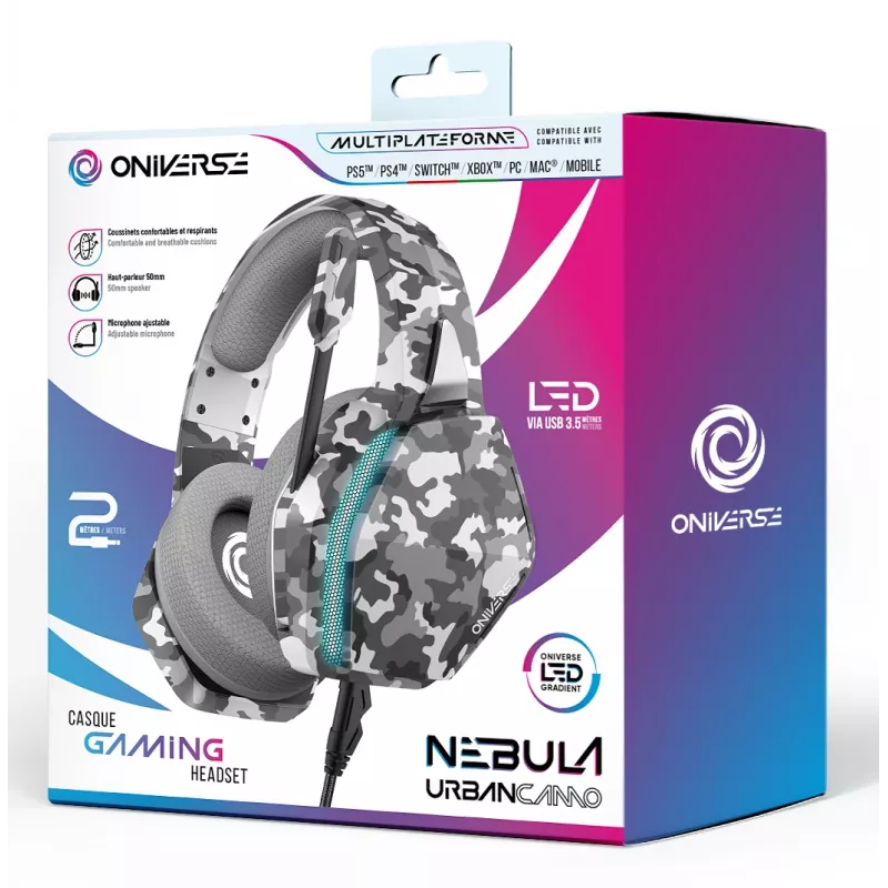 Oniverse auriculares gaming Nebula - Urban Camo (multiplataforma), con cable, 20 - 20000 Hz, gaming, 356 g, auriculares, camuflaje