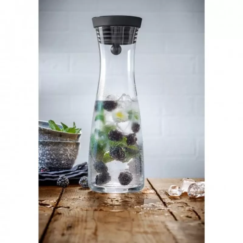 WMF Basic jarra de agua 1,0 negra, jarra, 1 L, negro, transparente, vidrio, redonda, Köhler & Wilms