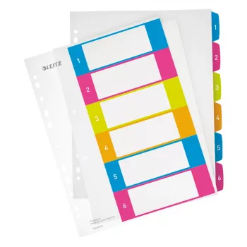 Leitz índices imprimibles PP A4+ 1-6 WOW, registro numérico, polipropileno (PP), multicolor, vertical, A4 maxi, 0,3 mm