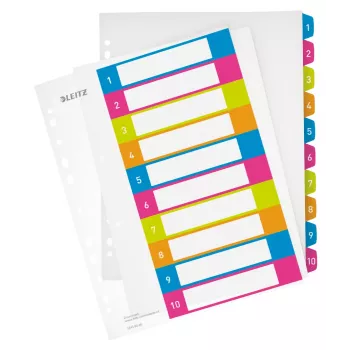 Leitz índices imprimibles PP A4+ 1-10 WOW, registro numérico, polipropileno (PP), multicolor, horizontal, A4 maxi, 245 mm