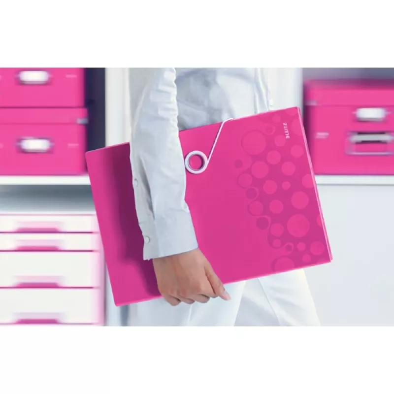 Leitz Carpeta de proyecto WOW PP, Archivo de anillas convencional, A4, Polipropileno (PP), Metálico, Rosa, 200 hojas, 254 mm
