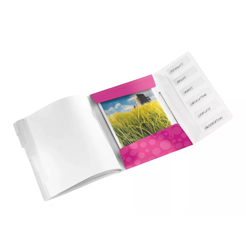 Leitz WOW Carpeta de anillas PP con 6 pestañas, A4, Polipropileno (PP), Metálico, Rosa, 200 hojas, 260 mm, 17 mm