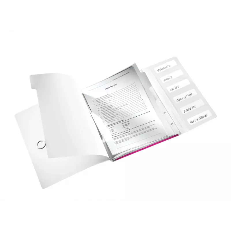 Leitz WOW Carpeta de anillas PP con 6 pestañas, A4, Polipropileno (PP), Metálico, Rosa, 200 hojas, 260 mm, 17 mm