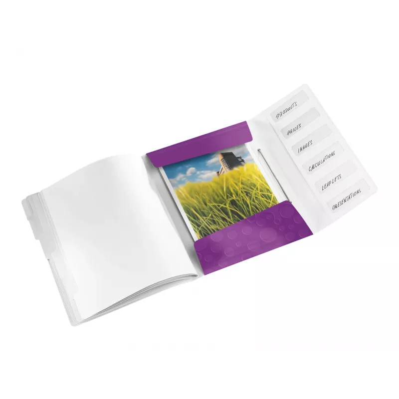 Leitz WOW Libro de separadores PP, 6 separadores, A4, Polipropileno (PP), Metálico, Morado, 200 hojas, 260 mm, 17 mm