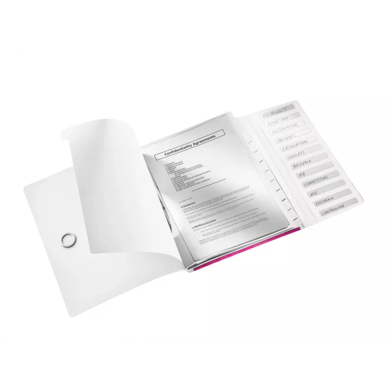 Leitz WOW Libro de separadores de PP, 12 pestañas, A4, Polipropileno (PP), Metálico, Rosa, 200 hojas, 265 mm, 17 mm