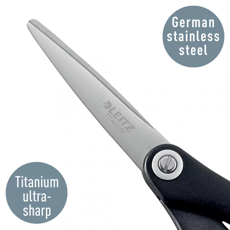 Leitz tijeras de calidad Titanium 150 mm, adultos, corte recto, unidad, negro, metálico, acero inoxidable, titanio
