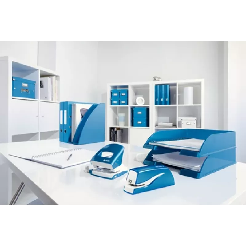 Leitz NeXXt Grapadora a batería WOW 5566, 10 hojas, 1 cm, plástico, azul, blanco, batería, 50 mm