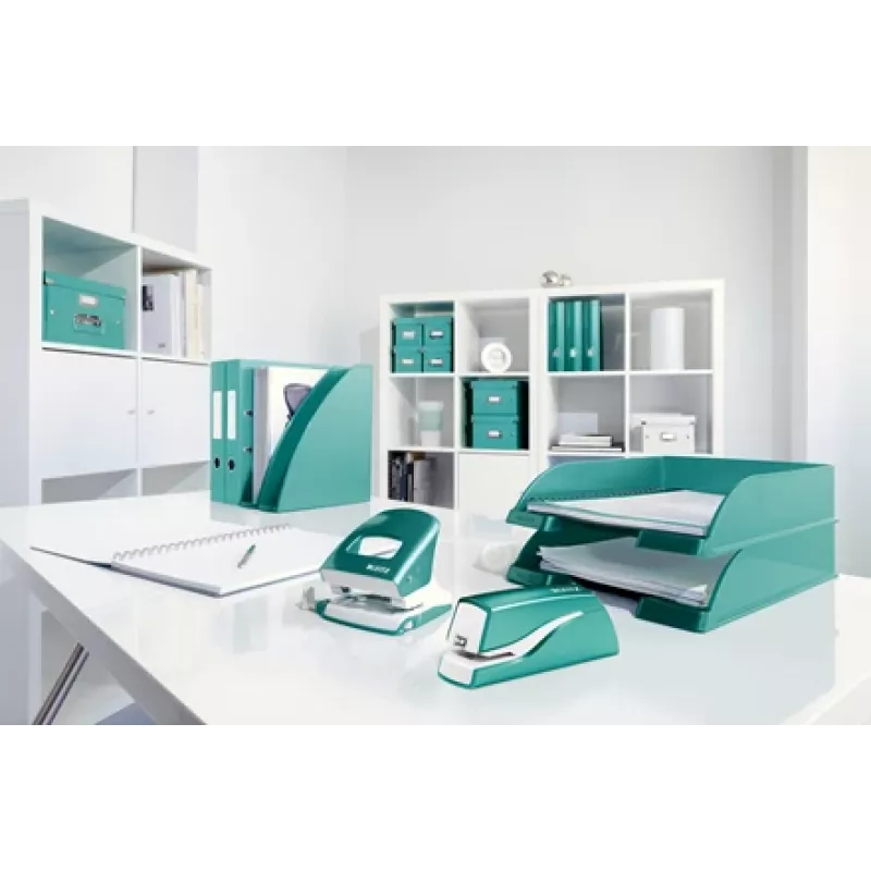 Leitz NeXXt Grapadora a batería WOW 5566, 10 hojas, 1 cm, plástico, azul, blanco, batería, 50 mm