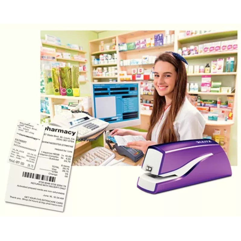 Leitz NeXXt Grapadora a batería WOW 5566, 10 hojas, 1 cm, plástico, morado, blanco, batería, 50 mm