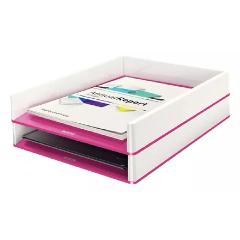Leitz Bandeja de correspondencia WOW Dual Colour, plástico, metálico, rosa, A4, 267 mm, 336 mm, 49 mm