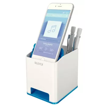 Leitz Portalápices Sound WOW, azul, blanco, poliestireno, 90 mm, 101 mm, 100 mm, 140 g