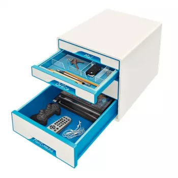 Leitz cajonera WOW Cube 4 cajones, 4 cajones, plástico, azul, blanco, 1 ud., 287 mm, 270 mm