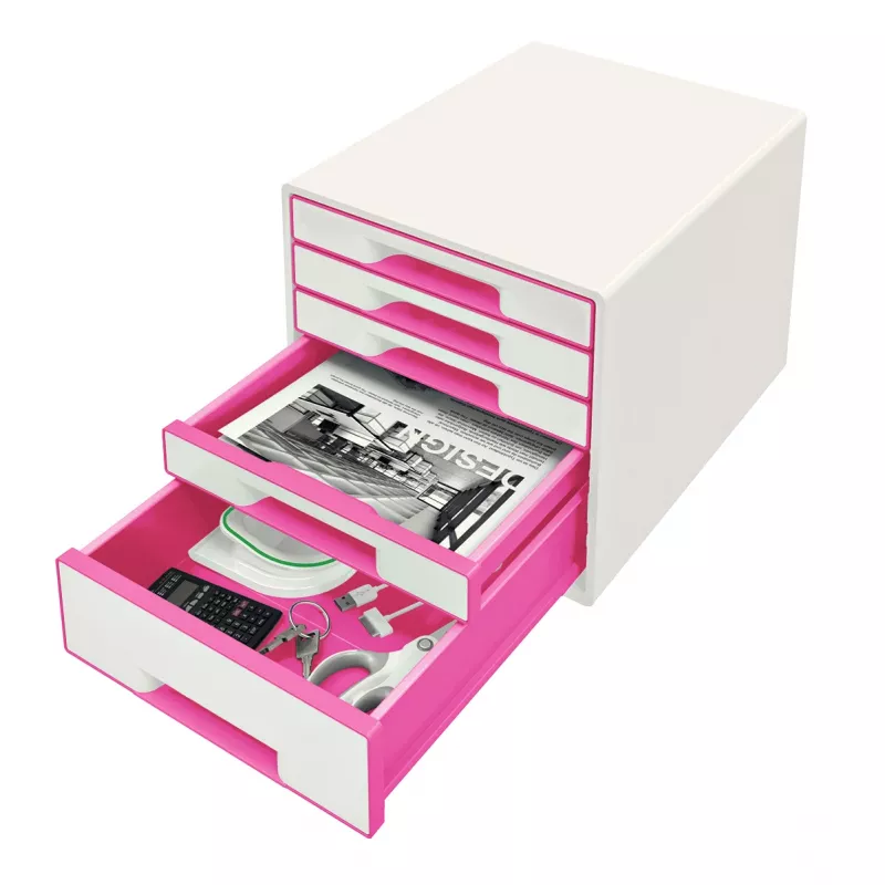 Leitz cajonera WOW Cube 5 cajones, 5 cajones, plástico, rosa, blanco, 1 ud., 270 mm, 287 mm