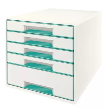 Leitz cajonera WOW Cube con 5 cajones, 5 cajones, plástico, turquesa, blanco, 1 ud., 287 mm, 270 mm