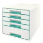 Leitz cajonera WOW Cube con 5 cajones, 5 cajones, plástico, turquesa, blanco, 1 ud., 287 mm, 270 mm