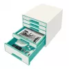 Leitz cajonera WOW Cube con 5 cajones, 5 cajones, plástico, turquesa, blanco, 1 ud., 287 mm, 270 mm