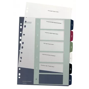 Leitz índice PC imprimible 1-6 Style PP A4+, índice numérico, polipropileno (PP), multicolor, vertical, A4 Maxi, 245 mm