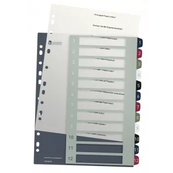 Leitz índice PC imprimible 1-12 Style PP A4+, índice numérico, polipropileno (PP), multicolor, vertical, A4 Maxi, 245 mm