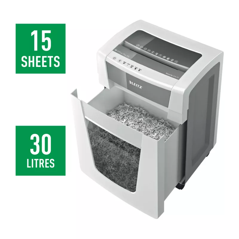 Leitz IQ Office Pro Destructora de documentos P5, microcorte, 23 cm, 2 x 15 mm, 30 l, 300 hojas, 55 dB