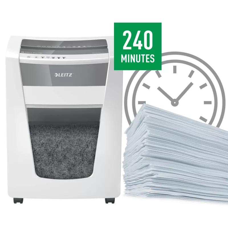 Leitz IQ Office Pro Destructora de documentos P5, microcorte, 23 cm, 2 x 15 mm, 30 l, 300 hojas, 55 dB
