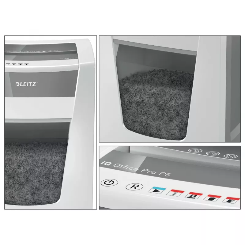 Leitz IQ Office Pro Destructora de documentos P5, microcorte, 23 cm, 2 x 15 mm, 30 l, 300 hojas, 55 dB