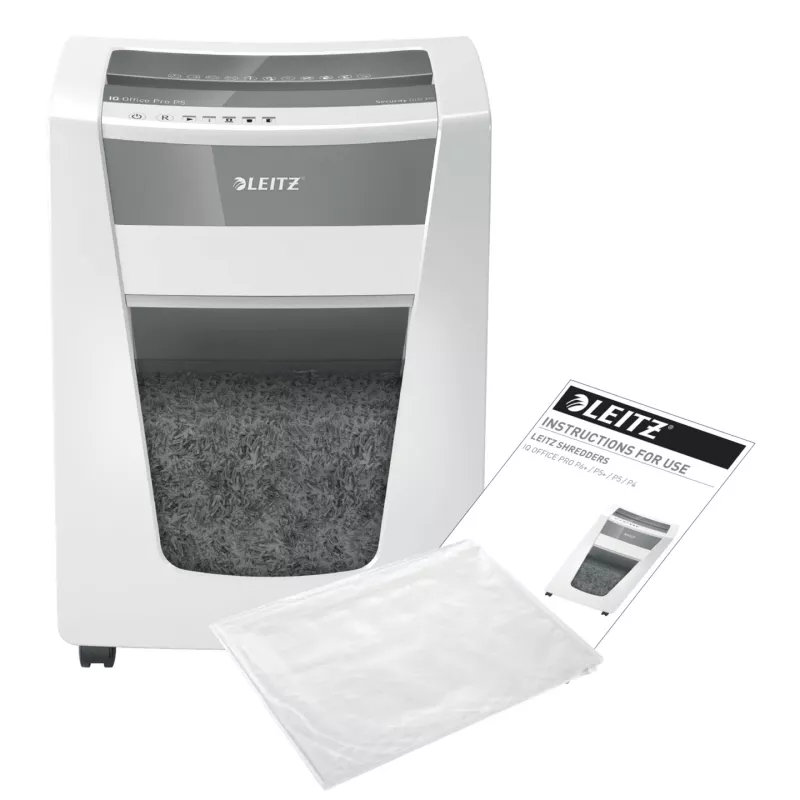 Leitz IQ Office Pro Destructora de documentos P5, microcorte, 23 cm, 2 x 15 mm, 30 l, 300 hojas, 55 dB