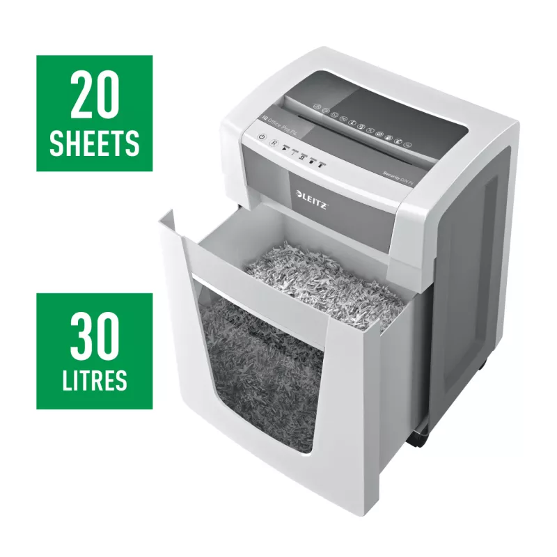 Leitz IQ Office Pro Destructora de documentos P4, corte cruzado, 23 cm, 4 x 40 mm, 30 L, 275 hojas, 55 dB