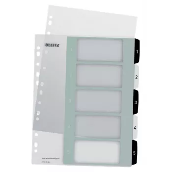 Leitz Índices Printable PP A4+ 1-5 WOW blanco/negro, separador numérico, polipropileno (PP), negro, blanco, A4 Maxi, 245 mm, 305 mm