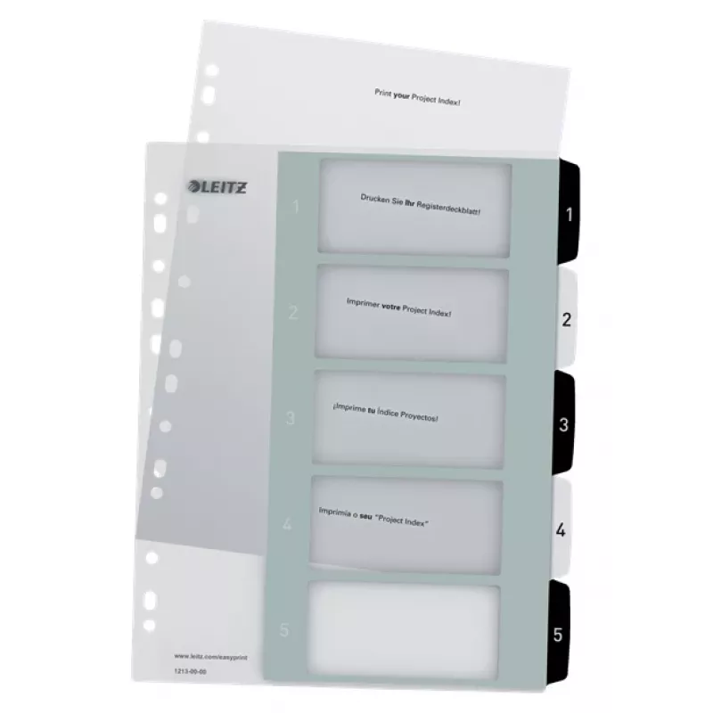 Leitz Índices Printable PP A4+ 1-5 WOW blanco/negro, separador numérico, polipropileno (PP), negro, blanco, A4 Maxi, 245 mm, 305 mm