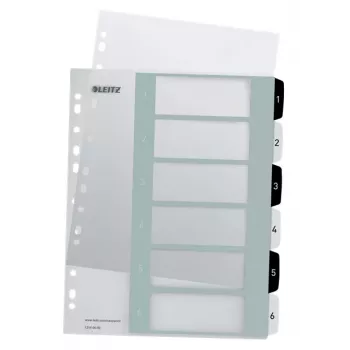 Leitz Índices Printable PP A4+ 1-6 WOW blanco/negro, separador numérico, polipropileno (PP), negro, blanco, A4 Maxi, 245 mm, 305 mm