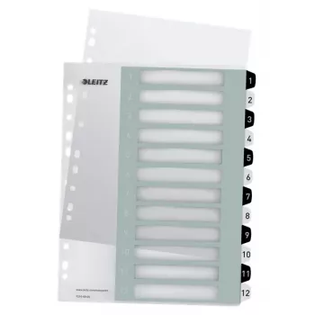 Leitz Índices Printable PP A4+ 1-12 WOW blanco/negro, separador numérico, polipropileno (PP), negro, blanco, A4 Maxi, 245 mm, 305 mm