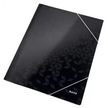 Leitz Carpeta de 3 solapas WOW Card/POB A4, carpeta con solapas, A4, polipropileno (PP), negro, 150 hojas, goma elástica