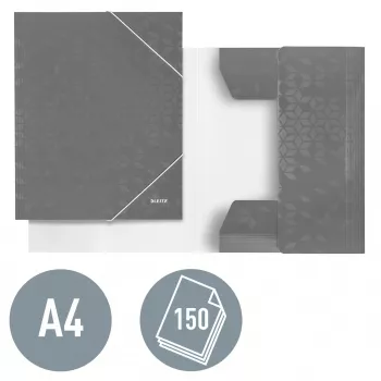 Leitz Carpeta de 3 solapas WOW Card/POB A4, carpeta con solapas, A4, polipropileno (PP), negro, 150 hojas, goma elástica