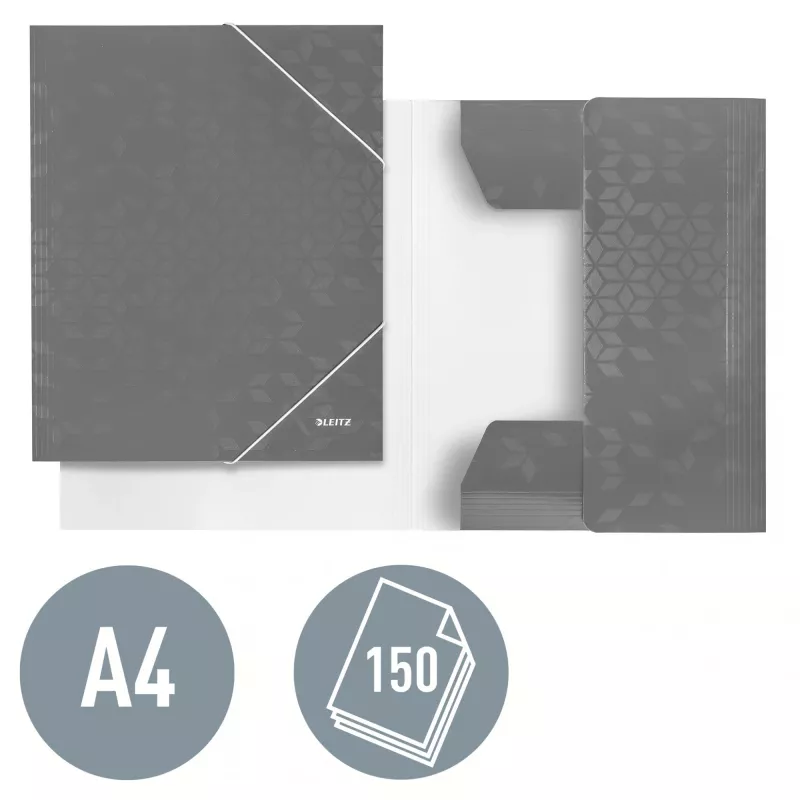 Leitz Carpeta de 3 solapas WOW Card/POB A4, carpeta con solapas, A4, polipropileno (PP), negro, 150 hojas, goma elástica