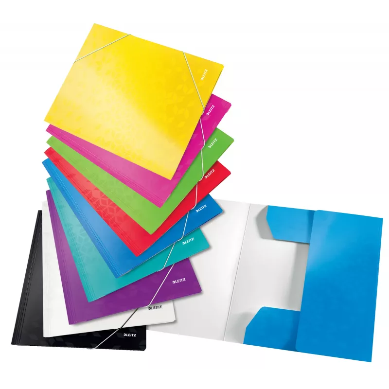 Leitz Carpeta de 3 solapas WOW Card/POB A4, carpeta con solapas, A4, polipropileno (PP), negro, 150 hojas, goma elástica
