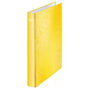 Leitz Archivador de anillas WOW laminado A4+ 2DR/25mm, A4+, anilla D, cartón, amarillo, 250 hojas, 80 g/m²