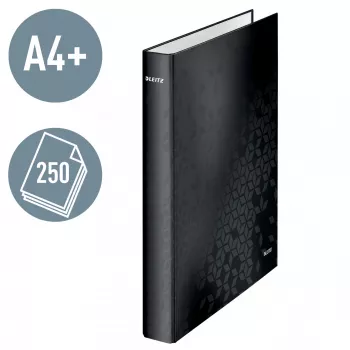Leitz Archivador de anillas WOW laminado A4+ 2DR/25mm, A4+, anilla D, cartón, negro, 250 hojas, 80 g/m²