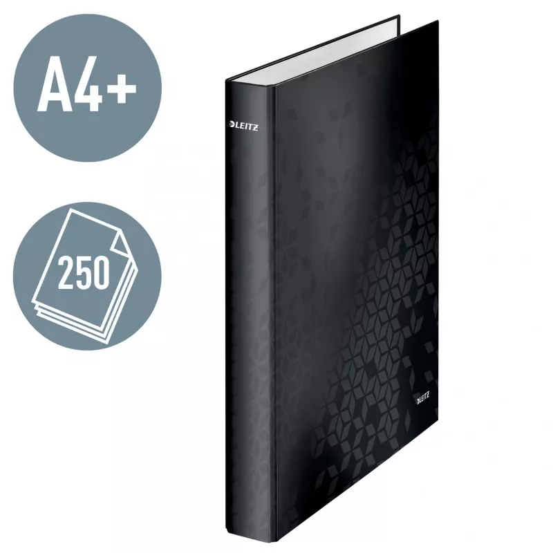 Leitz Archivador de anillas WOW laminado A4+ 2DR/25mm, A4+, anilla D, cartón, negro, 250 hojas, 80 g/m²