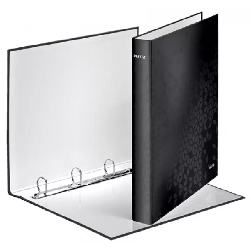 Leitz Archivador de anillas WOW laminado A4+ 4DR/25 mm, A4, anilla redonda, almacenamiento, cartón, negro, brillante