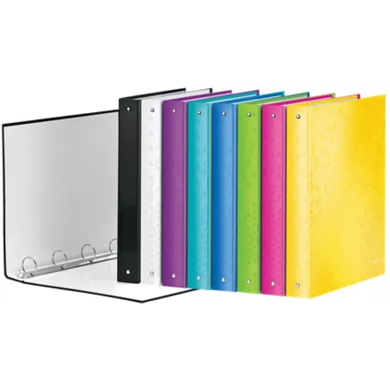 Leitz Archivador de anillas WOW laminado A4+ 4DR/25 mm, A4, anilla redonda, almacenamiento, cartón, negro, brillante