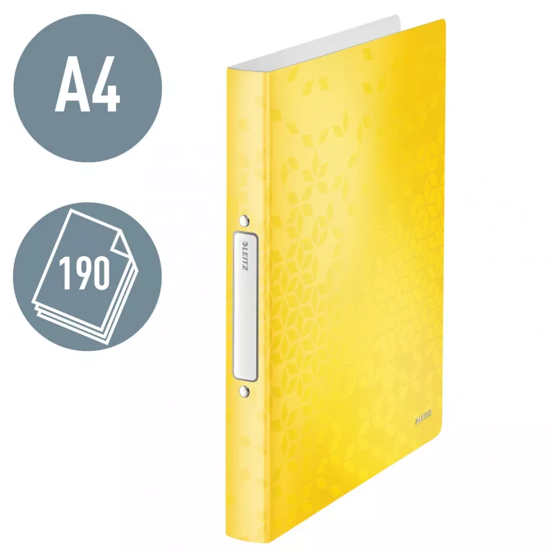 Leitz Archivador de anillas WOW PP A4 2RR/25mm, A4, anilla redonda, polipropileno (PP), amarillo, 190 hojas, 80 g/m²