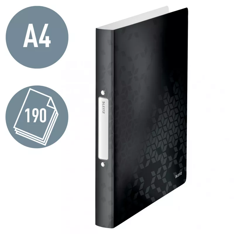 Leitz Archivador de anillas WOW PP A4 2RR/25mm, A4, anilla redonda, polipropileno (PP), negro, 190 hojas, 80 g/m²