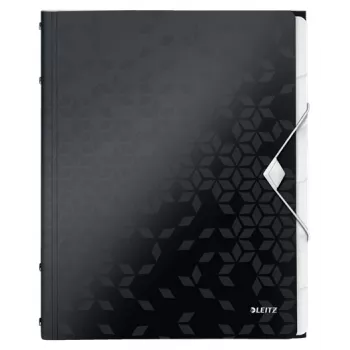 Leitz Carpeta de separadores WOW PP 6 pestañas, archivador convencional, A4, polipropileno (PP), negro, brillante, 200 hojas