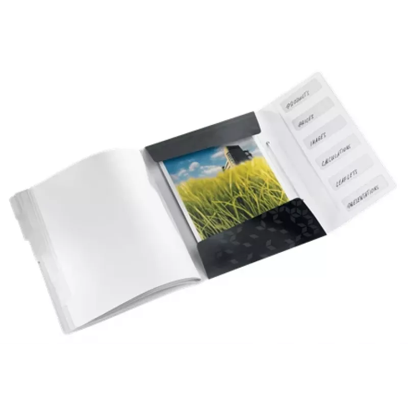Leitz Carpeta de separadores WOW PP 6 pestañas, archivador convencional, A4, polipropileno (PP), negro, brillante, 200 hojas