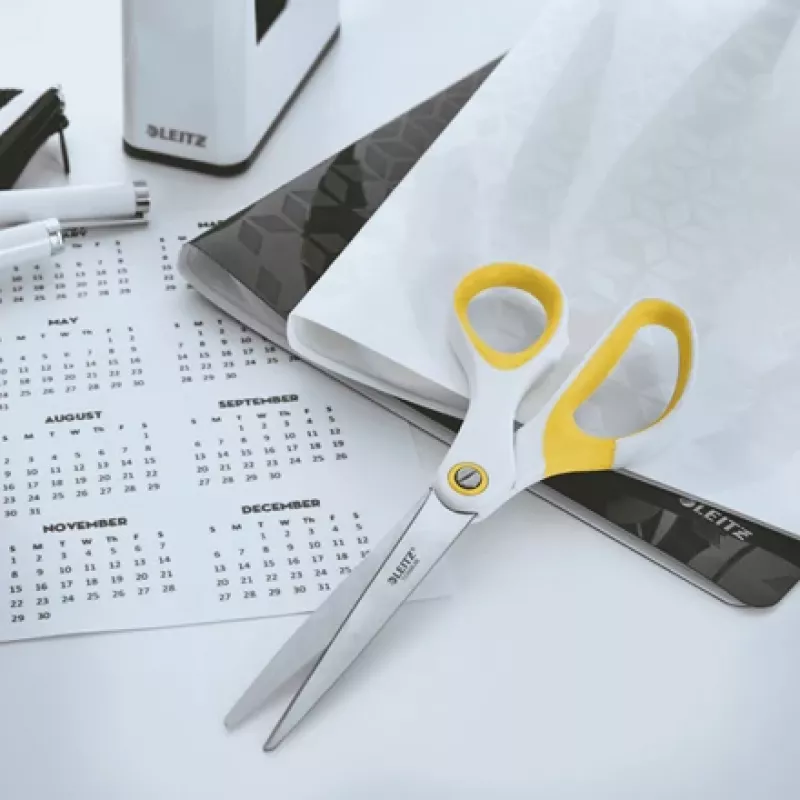 Leitz tijeras de oficina WOW Titanium 205 mm, adultos, corte recto, unidad, blanco, amarillo, acero inoxidable, tijeras de oficina